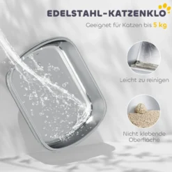 Katzenklo, Katzentoilette mit Deckel, Streuschaufel, Wanne aus Edelstahl Weiß bis 5 kg