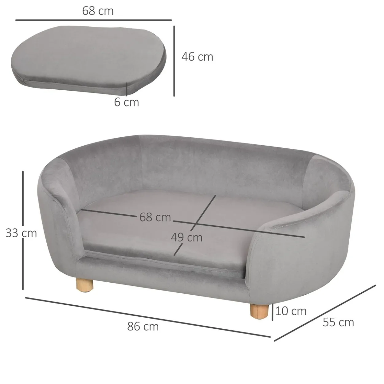 Katzensofa Haustiersofa Hundesofa Samt moderne Hellgrau