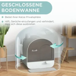 Katzentoilette Katzenklo mit Haube und Deckel Katzenstreu Matte Grau