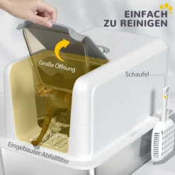 Katzentoilette, Wanne aus Edelstahl, Filter, Schaufel, für Katzen bis 6 kg, Weiß