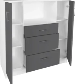 Küchenschrank Schublade Unterschrank Küche Küchenmöbel Mikrowelle Esilo Weiß/Anthrazit
