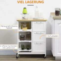 Küchenwagen Servierwagen mit 3 Schubladen, Küchenrollwagen mit 3 Ebenen