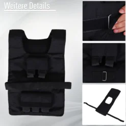 20 kg Trainingsweste Gewichtsweste Verstellbar Krafttraining Fitness Oxford Eisen Schwarz 36 x 52 cm