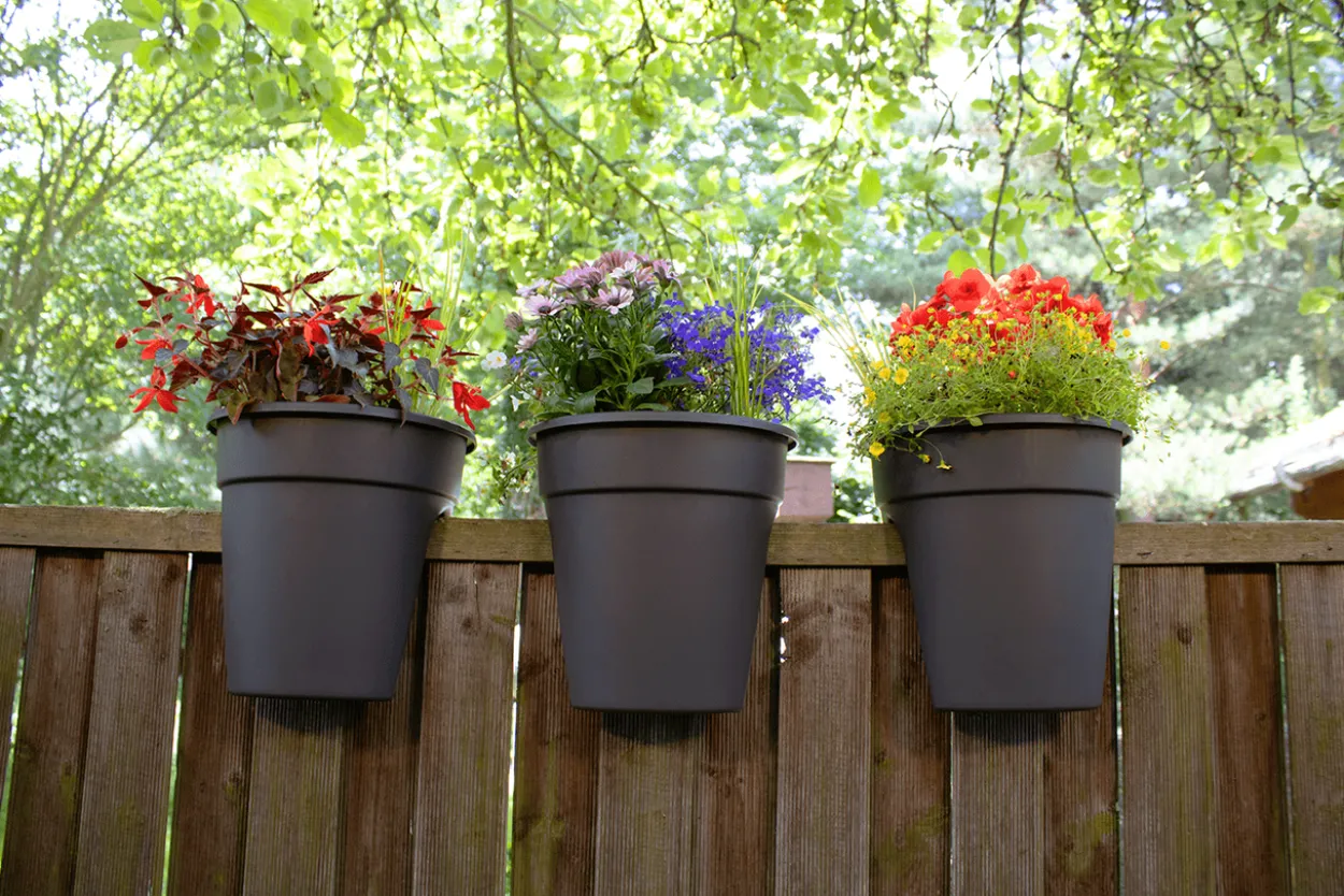 KHW Geländerblumentopf Flowerclip, 3er Set, anthrazit