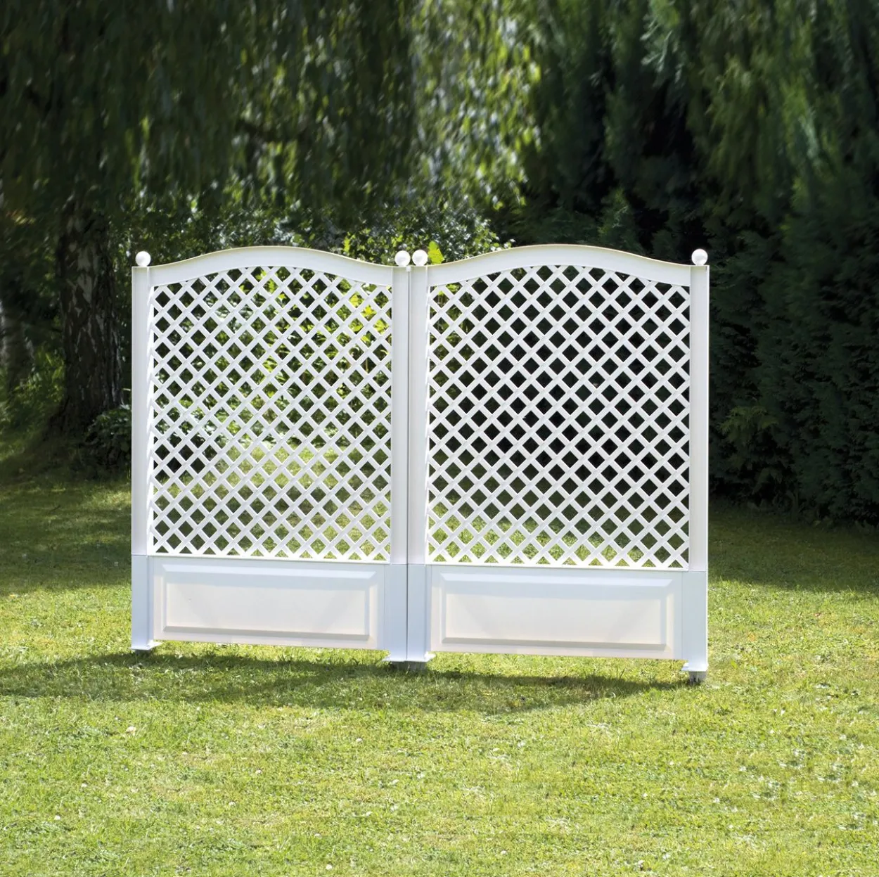 KHW Spalier 100 cm mit Erdspießen + Dekokugeln, 2er Set, weiß
