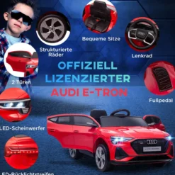 Kinder Elektroauto mit Fernbedienung, Musik, bis 5 km/h, Rot