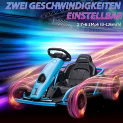 Kinder Elektro Gokart Drift Kart mit langsamem Start, Musik, Hupe, Blau