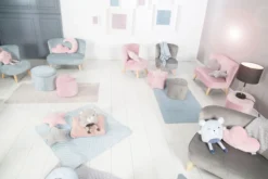 Kinderhocker mit Aufbewahrungsfunktion „Lil Sofa“, oval, bequem, mit Samtstoff, Sky/Hellblau