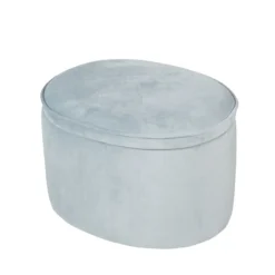 Kinderhocker mit Aufbewahrungsfunktion „Lil Sofa“, oval, bequem, mit Samtstoff, Sky/Hellblau