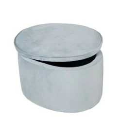 Kinderhocker mit Aufbewahrungsfunktion „Lil Sofa“, oval, bequem, mit Samtstoff, Sky/Hellblau