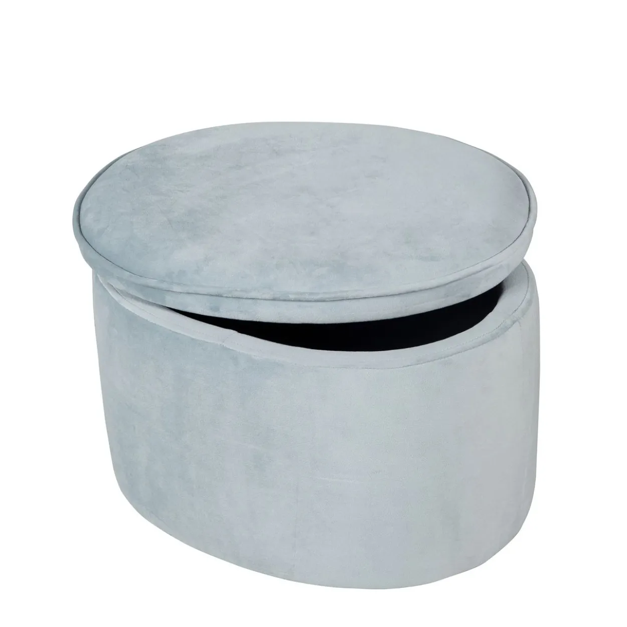 Kinderhocker mit Aufbewahrungsfunktion „Lil Sofa“, oval, bequem, mit Samtstoff, Sky/Hellblau