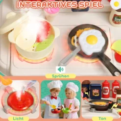 Kinderküche Spielküche mit Ofen Spüle Licht-und Soundfunktion und Zubehör
