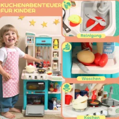 Kinderküche Spielküche mit Ofen Spüle Licht-und Soundfunktion und Zubehör
