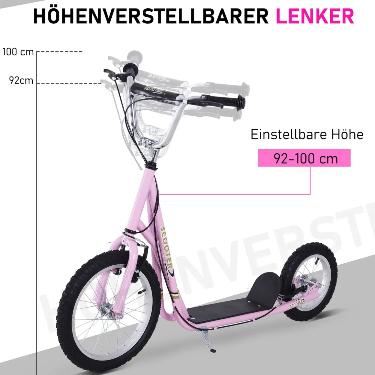 Kinderroller mit Bremsen 16/12 Zoll Rosa