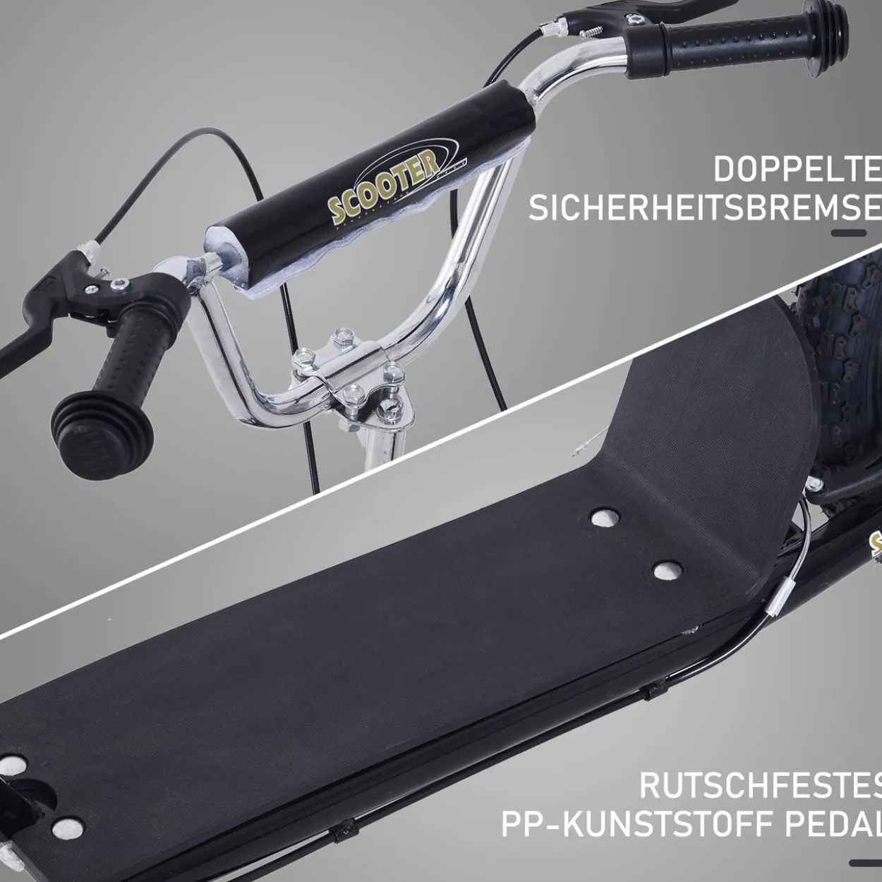 Kinderroller mit Bremsen 16/12 Zoll Schwarz