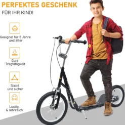 Kinderroller mit Bremsen 16/12 Zoll Schwarz