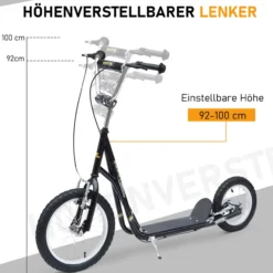Kinderroller mit Bremsen 16/12 Zoll Schwarz