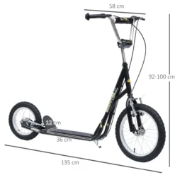 Kinderroller mit Bremsen 16/12 Zoll Schwarz