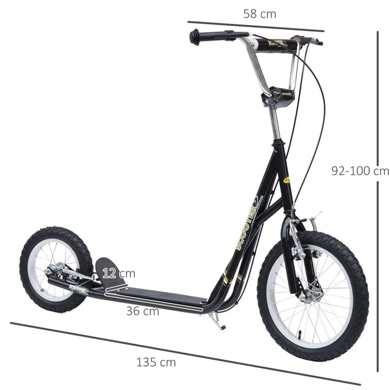 Kinderroller mit Bremsen 16/12 Zoll Schwarz