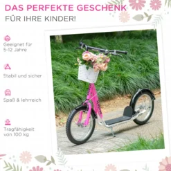 Kinderroller mit Bremse Rosa+Weiß
