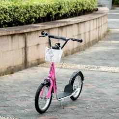 Kinderroller mit Bremse Rosa+Weiß