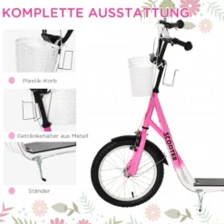 Kinderroller mit Bremse Rosa+Weiß