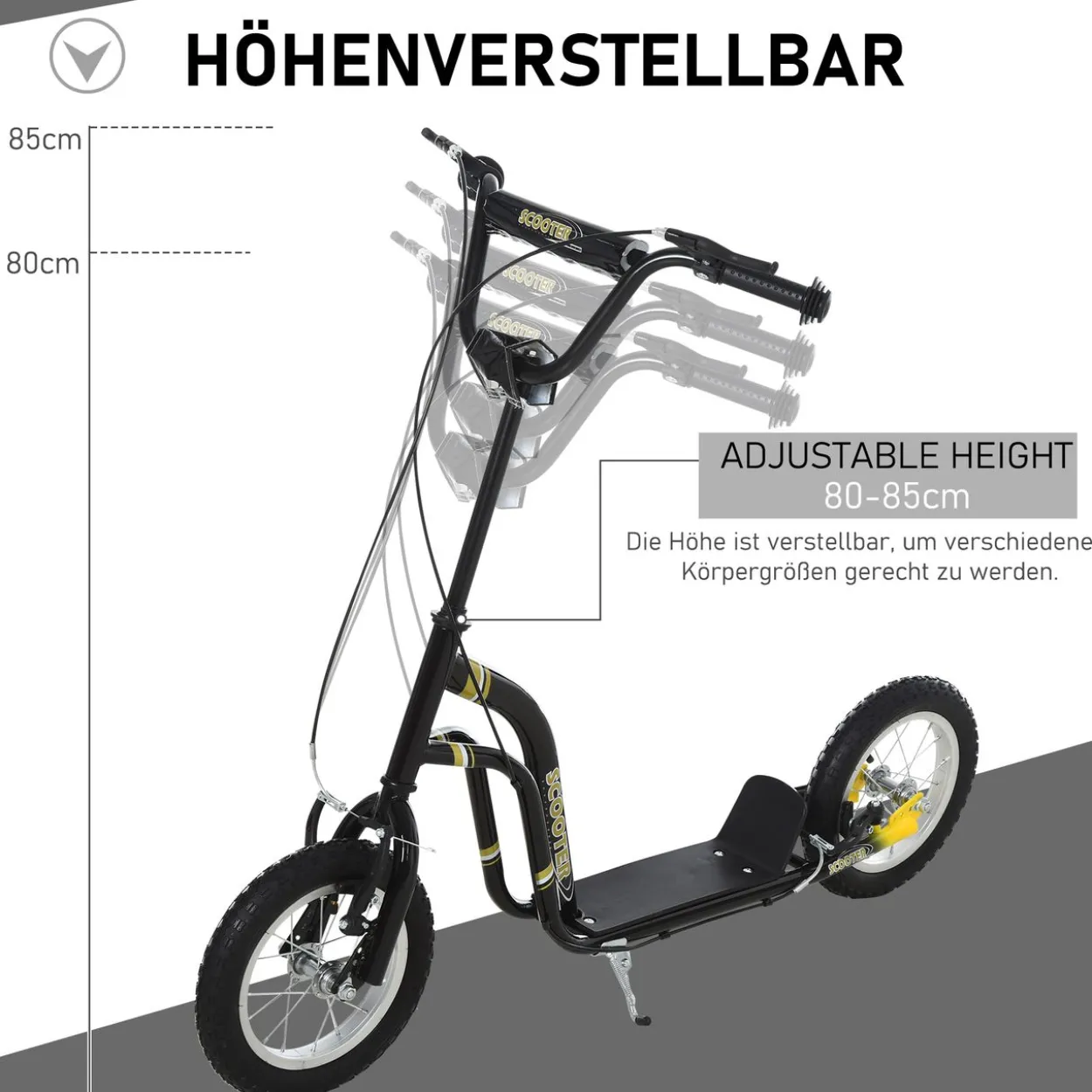 Kinderroller mit Luftreifen 12 Zoll Schwarz