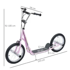 Kinderroller mit Luftreifen Scooter Tretroller Kickboard 16 Zoll Rosa