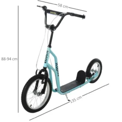 Kinderroller Scooter Tretroller mit Kickboard und Luftreifen16/12 Zoll Blau