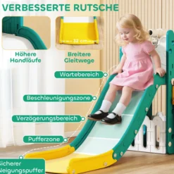 Kinderrutsche 5 in 1 Indoor und Outdoor Babyrutsche mit Basketballkorb, Gelb