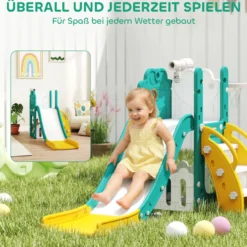 Kinderrutsche 5 in 1 Indoor und Outdoor Babyrutsche mit Basketballkorb, Gelb