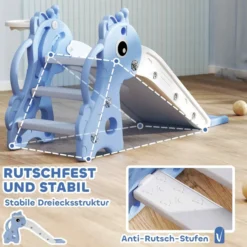 Kinderrutsche, 3 in 1, Kleinkinderrutsche mit Basketballkorb, Basketball, Blau