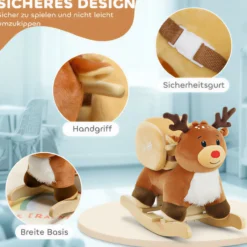 Kinder Schaukelpferd Baby Schaukeltier Rentier mit Schlafliedern Plüsch Braun