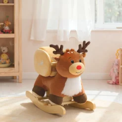 Kinder Schaukelpferd Baby Schaukeltier Rentier mit Schlafliedern Plüsch Braun