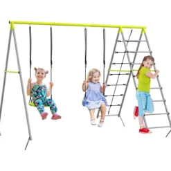 Kinderschaukel-Set, Kletternetz, Sprossenleiter, für 3-8 Jahre, Grün