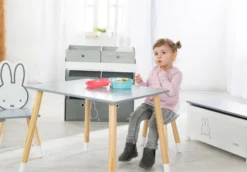 Kinder Sitzgruppe miffy®, 2 Kinderstühlen & 1 Tisch, Holz, dunkelgrau, weiß, lackiert
