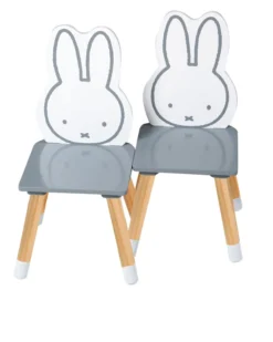 Kinder Sitzgruppe miffy®, 2 Kinderstühlen & 1 Tisch, Holz, dunkelgrau, weiß, lackiert