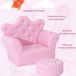 Kindersofa mit Ottomane Kindercouch in Kronenform Kindersessel Rosa