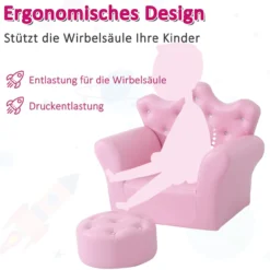 Kindersofa mit Ottomane Kindercouch in Kronenform Kindersessel Rosa