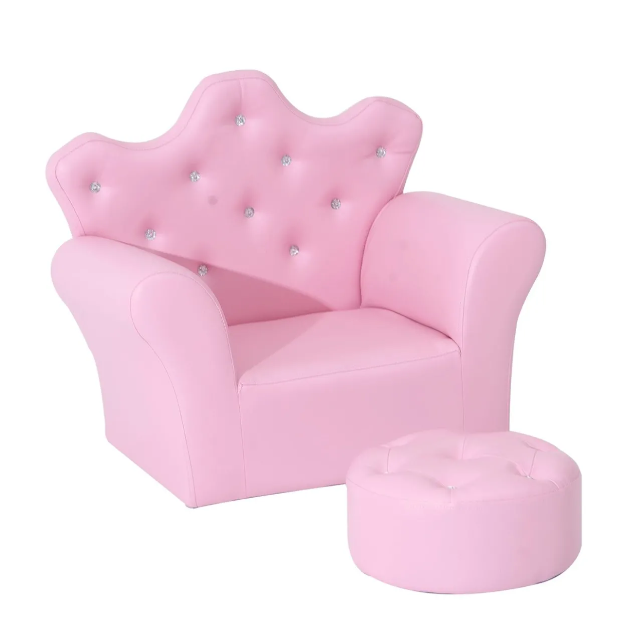 Kindersofa mit Ottomane Kindercouch in Kronenform Kindersessel Rosa