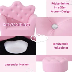 Kindersofa mit Ottomane Kindercouch in Kronenform Kindersessel Rosa