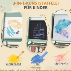 Kindertafel, 3 in 1 Kinder Staffelei, Doppelseitige Standtafel mit Papierrolle