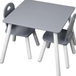Kindertisch mit 2 Stühlen, grau - 3er Set