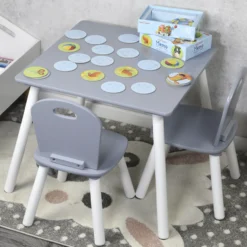Kindertisch mit 2 Stühlen, grau - 3er Set