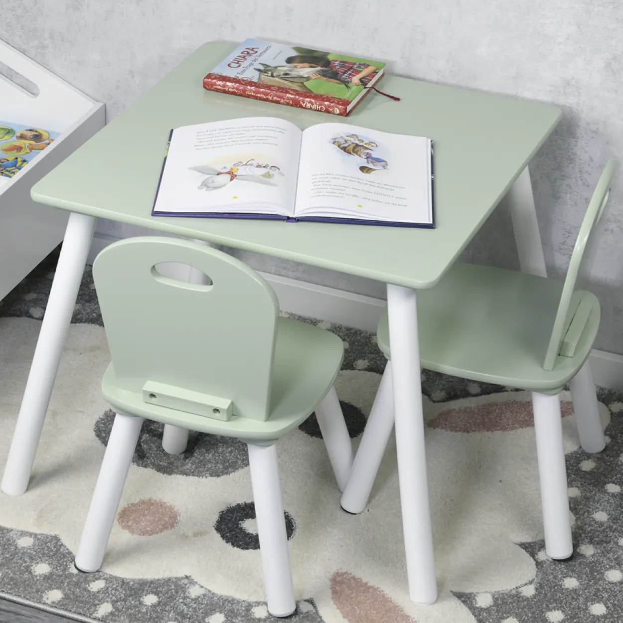 Kindertisch mit 2 Stühlen, mint - 3er Set