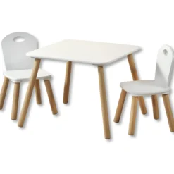 Kindertisch mit 2 Stühlen, weiß - 3er Set