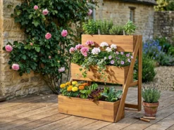 Klappbare Blumentreppe aus Akazienholz, ca. 65 x 40 x 80 cm - Braun