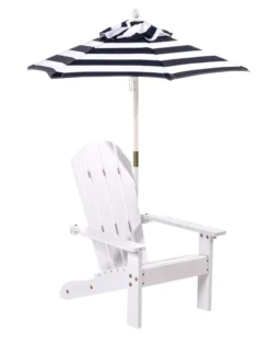 Klappbarer Adirondack-Liegestuhl mit gestreiftem Sonnenschirm, ca. 51,5 x 58,5 x 67,5 cm – Natur