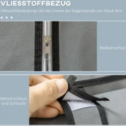 Kleiderschrank Stoffschrank mit 2 Kleiderstangen, 6 Fächern, Grau