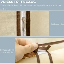 Kleiderschrank Stoffschrank mit 2 Kleiderstangen, 6 Fächern, Creme